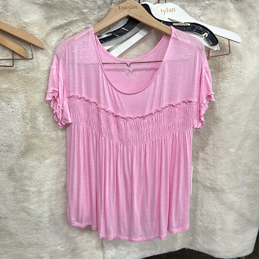 Southern Tide Pink Short Sleeve Ruffle Smocked Blouse